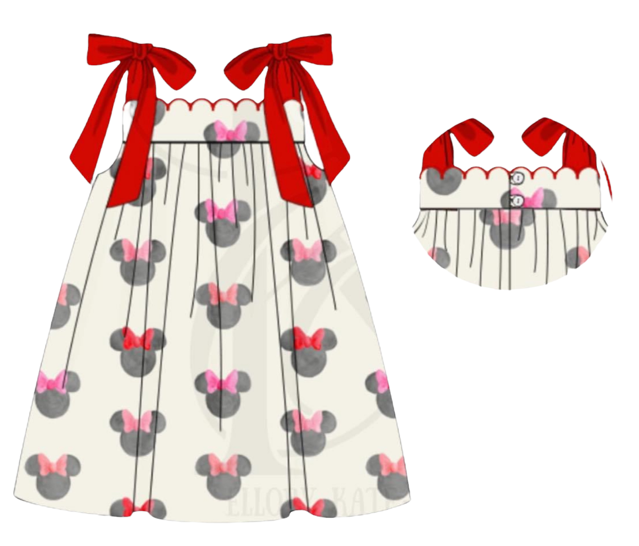 RTS - Maybank Tie Dress - Watercolor Girl Mouse