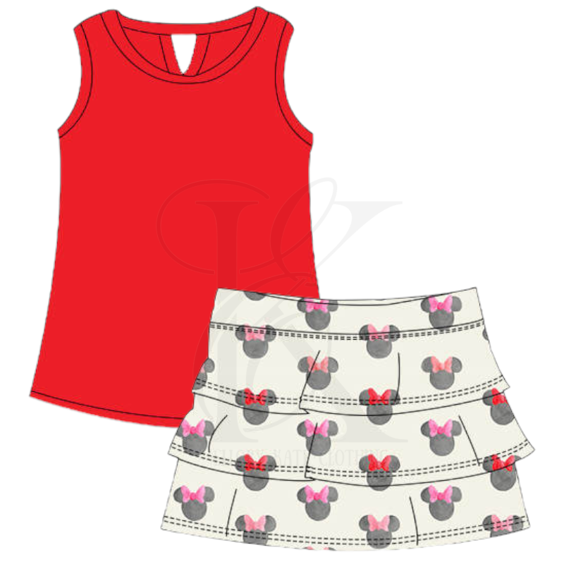 RTS - Athleisure Ruffle Skort with Tank Red Bow - Kids