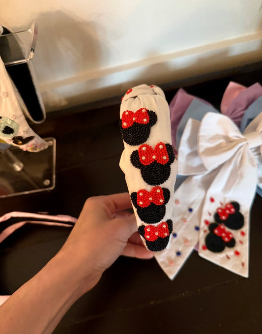 RTS - Red Bow Mouse  - Bead/Sequin Headband