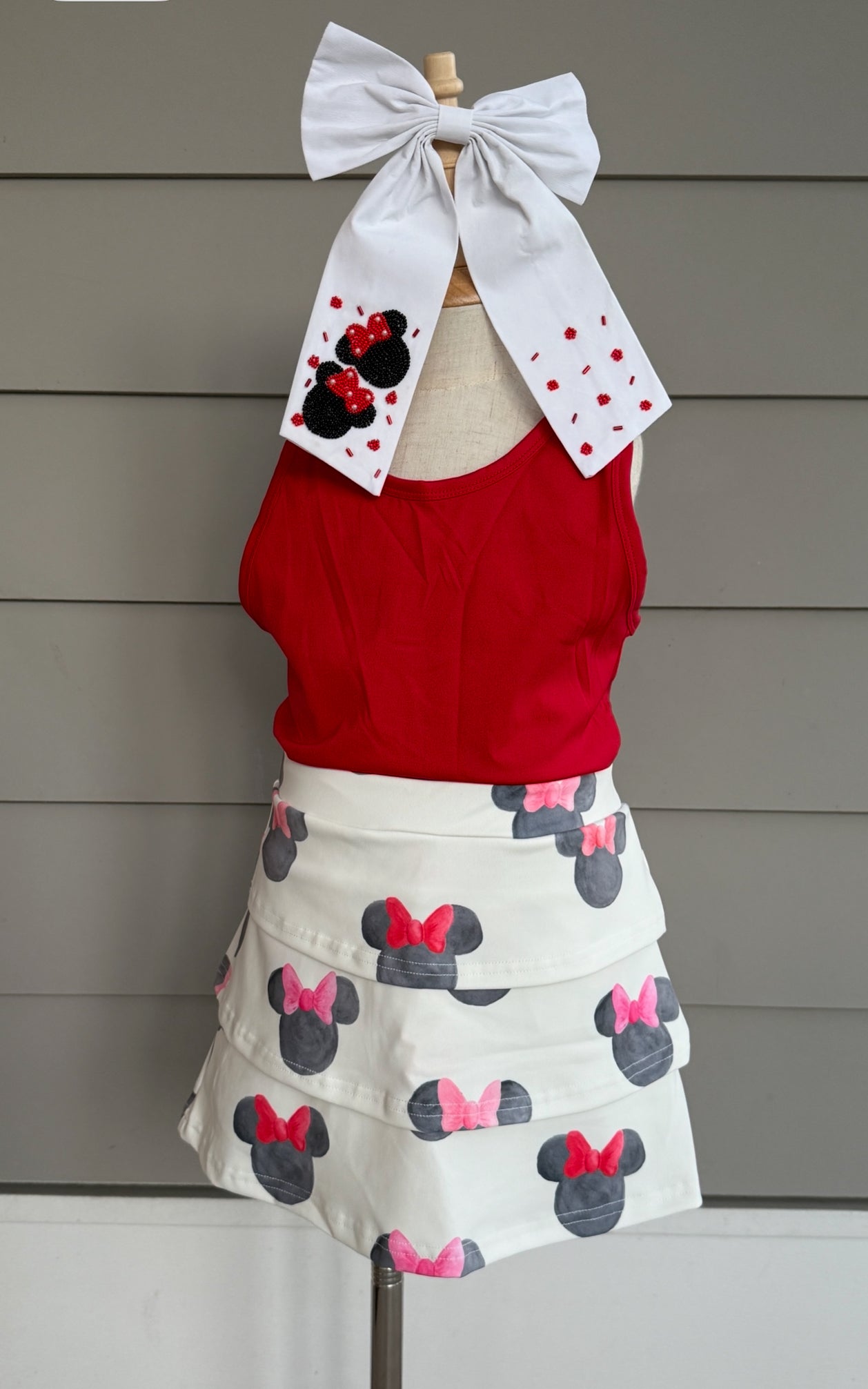 RTS - Athleisure Ruffle Skort with Tank Red Bow - Kids