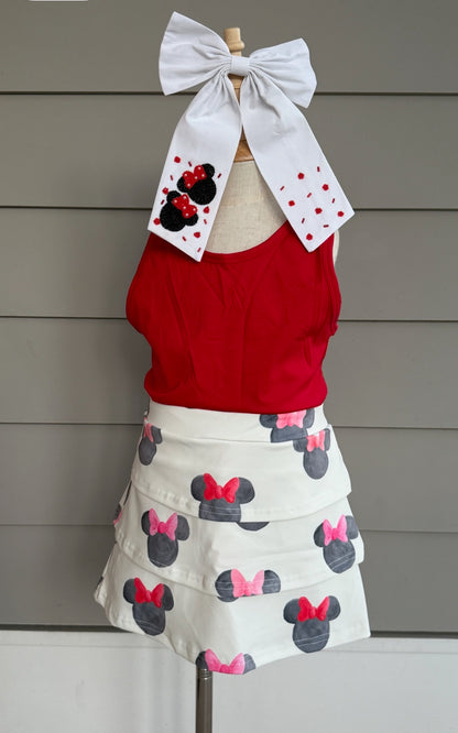 RTS - Athleisure Ruffle Skort with Tank Red Bow - Kids