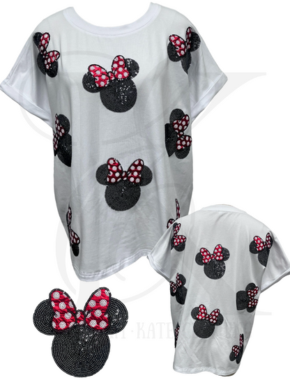PRESALE - Bow Mouse & Sequins Tee - Womens